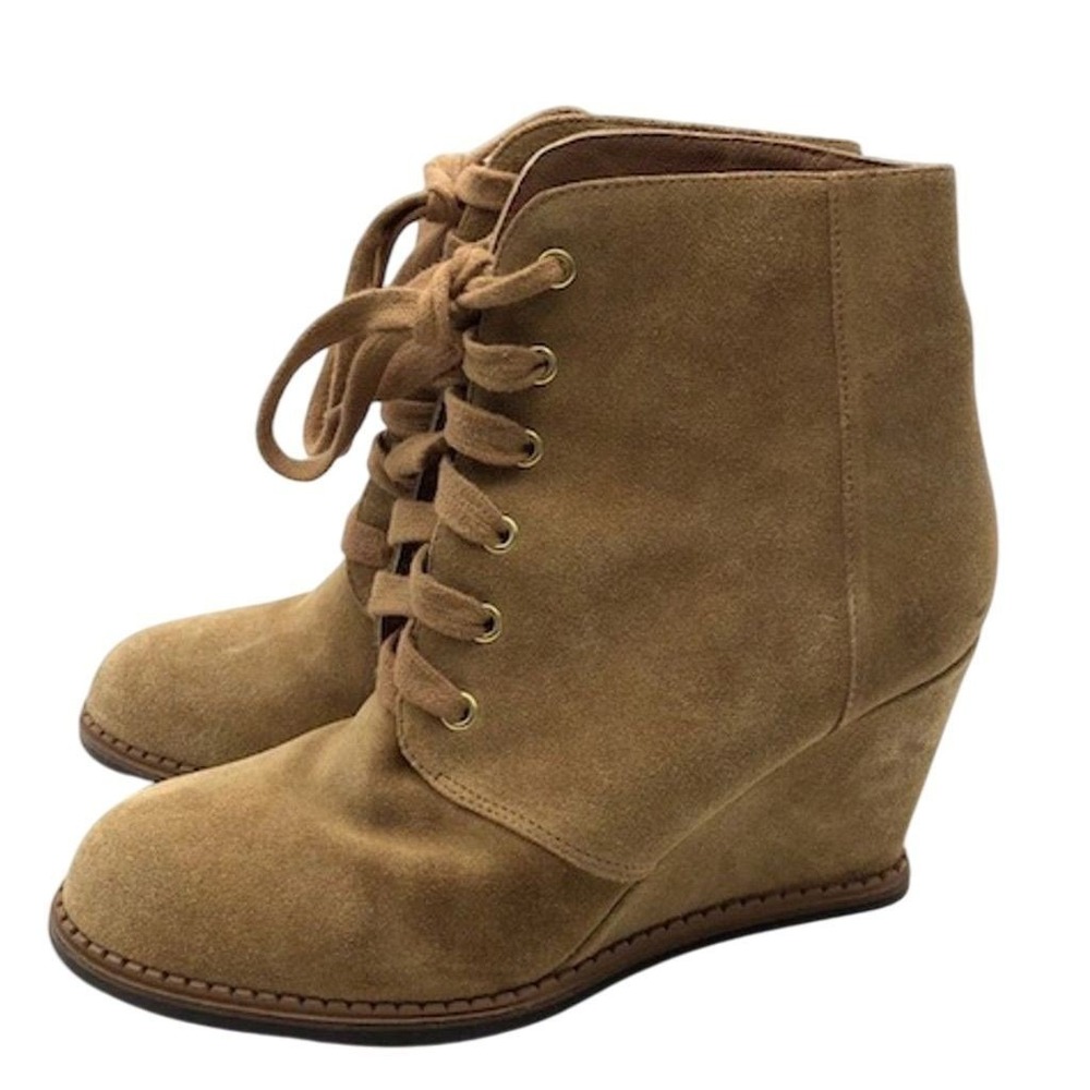 Kate Spade Women's Saundra Suede Wedge Ankle Boots Shoes Size 9.5 Beige‎